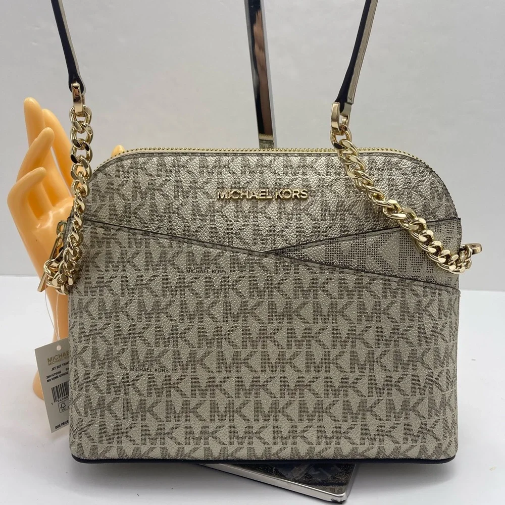Michael Kors Jet Set Travel Signature Md Dome Crossbody  XCROSS XBODY Pale Gold